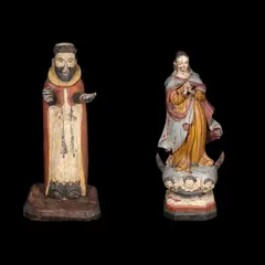 Two Santos de Bulto, Untitled, b.) polychromed hardwood<br> H: 24” (61 cm)<br> L: 10” (25 cm)<br> W: 6 3/4” (17 cm