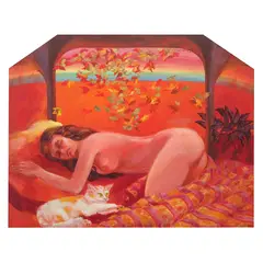 Rod Paras-Perez, Cat with the Nude, acrylic on canvas