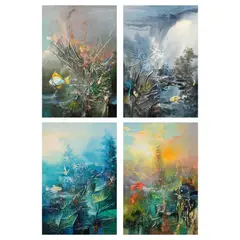 Leonardo Zablan, a.) “Fall” Underwater
b.) Winter
c.) Spring Underwater
d.) Summer, c.) signed (lower right and verso) <br /> dated 1986 <br /> 36” x 24” (91 cm x 61 cm)