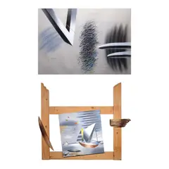 Philip Victor, a.) Parik-Parik Series (With Two Surfboards and Triangle)b.) Homage to Jan Van Gover, b.) signed and dated 2001 (lower right)<br /> mixed media<br /> 44" x 52" (112 cm x 132 cm)