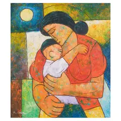 Mother and Child by Rebeca Mendoza, oil on canvas, offered Jan 2025