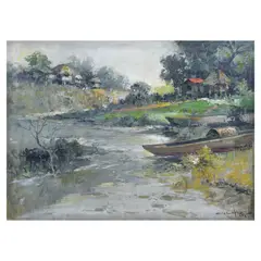 Crispin Lopez, River Scene, oil on canvas