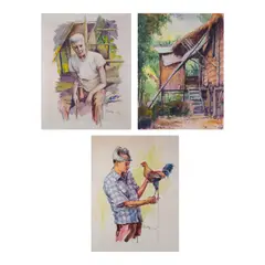 J.D. Castro, a.) Portrait b.) Bahay Kubo Series c.) Sabungero, <br /> b.) signed and dated 1976 (lower left)<br /> watercolor on paper<br /> 20” x 14 1/2” (51 cm x 37 cm)<br /><br />