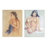 A Pair of Nude Paintings by a.) Aj Amorsolo <br & >b.) Miguel Galvez, b.) Nude <br />signed and dated 1975 (lower right) <br /> pastel on paper <br /> 24 3/4" x 18 1/2" (63 cm x 47 cm), offered Oct 2024