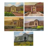 J.D. Castro, a.) Real Gateb.) Postigo Gatec.) Sta Luciad.) Isabel IIe.) Parian, b.) Postigo Gate<br /> signed and dated 1980 (lower right and verso)<br /> oil on canvas<br /> 12” x 16” (30 cm x 41 cm)<br /><br />