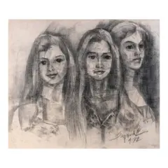 Solomon Saprid, Tatlong Maria, graphite on cloth