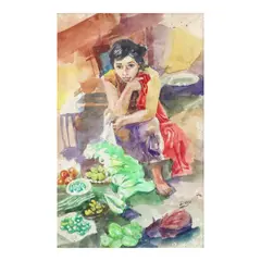 Vegetable Vendor by Demetrio Diego, watercolor on paper, offered Jul 2024
