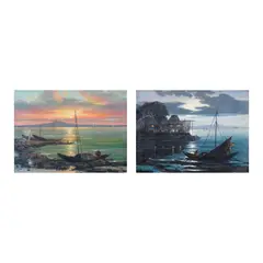 a.) Seaside b.) Seaside by Romeo Enriquez, oil on canvas each, offered Jul 2024