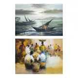 a.) After the Catch  b.) Market Scene by a.) Edgardo Sarmiento b.) Buenaventura, a.) oil on canvas <br /> b.) oil on canvas, offered Jul 2024