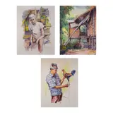 J.D. Castro, a.)  Portrait b.) Bahay Kubo Series c.) Sabungero