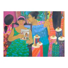 Hermès Alègrè, Market Scene, oil on canvas