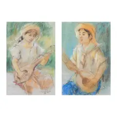 Jun Martinez, a.) Female Guitarist b.) Male Guitarist, a.) pastel on paper <br /> b.) pastel on paper