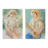 Jun Martinez, a.) Female Guitarist b.) Male Guitarist, a.) pastel on paper <br /> b.) pastel on paper