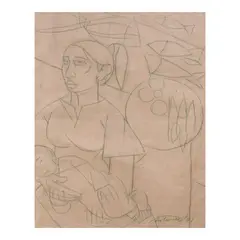 Vendors by Angelito Antonio, charcoal and pen on paper, offered Jul 2024