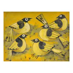 Five Birds in Yellow by Paco Gorospe, oil on canvas, offered Jul 2024