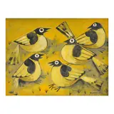 Five Birds in Yellow by Paco Gorospe, oil on canvas, offered Jul 2024
