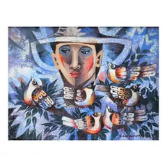 Boy with Birds by Paco Gorospe, oil on canvas, offered Jul 2024
