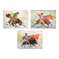 a.) Bullfight-1 b.) Bullfight-2 c.) Bullfight-3 by J.D. Castro, oil on canvas, offered Jul 2024