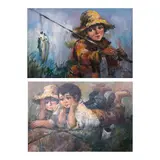 Salvador Cabrera, a.) Boy Fishing b.) Untitled
