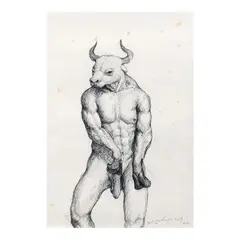 Cow Head by Fernan Odang, Jr., pen and ink on paper, offered Jul 2024