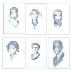 Julius Redillas, a.) White People 41 b.) White People 23 c.) White People d.) White People 5 e.) White People 37 f.) White People 29, watercolor on paper