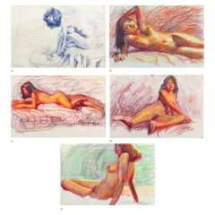 Gamaliel Subang, a.) Nude b.) Nude c.) Nude d.) Nude e.) Nude, a.) pen and ink on paper<br /> b.) pastel on paper<br /> c.) pastel on paper<br /> d.) pastel on paper<br /> e.) pastel on paper