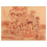 Farmers by Salvador Juban, pen and ink on paper, offered Apr 2024