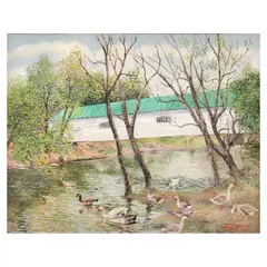 Roberto Balajadia, Lake with Swan, oil on canvas