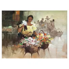 Mabini School, Flower Vendor, oil on canvas