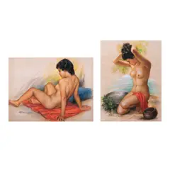 Cesar Amorsolo, a.) Nude III  b.) Nude IV, soft pastel on paper each