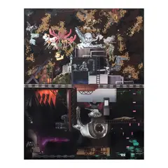 Geovanni Abing, Cleansing Machine, collage, acrylic, and spray paint on fabric with UVLS coating