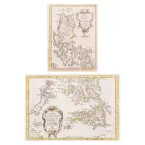 Jacques Nicolas Bellin, A Map of Philippines, <br>Map of Philippines Published in Paris, <br> 1752 Hand-colored copper engravings <br> (two sheets) 22.5 x 27 cm (9 x 10 1/2 in); <br> 22 x 31.5 cm (8 3/4 x 12 1/2 in) Based <br> on the Jesuits priest, Fr. Pedro Murillo <br> Velarde's (1696-1753) first scientific map <br> of the Philippines, "Carta Hydrographica <br> and Chorographica de Yslas Philippines," <br> (Manila 1734). Gusset on each sheet <br> titled: Carte des Isles Philippines: 1re <br> Feuille, 1752; and Carte: 1752v La Feuille <br> 2e 1, North from Mindoro and Masbate <br> Babuyanes up to the city of Manila and <br> Luzon, centered and the 2nd South from <br> Masbate Mindanao.