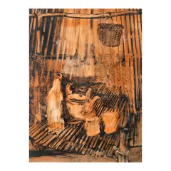 Untitled (Native Kitchen) by Onib Olmedo, ink wash on paper board, offered Jan 2024
