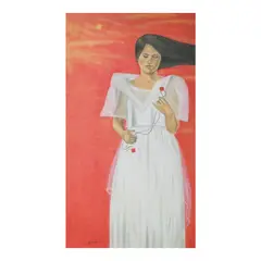 Jerry Morada, Filipina in White Dress, oil on canvas