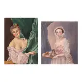 Victoria Keet, A Group of Two Artworks, b.) Girl with a tray Deep fake <br /> unsigned<br /> oil on canvas <br /> 7" x 5 1/2" (18 cm x 14 cm)<br />