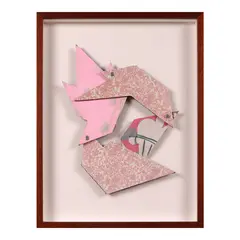 Yasmin Sison, Math is Always Right, collage, acrylic, nylon, string and post<br /> screw on board