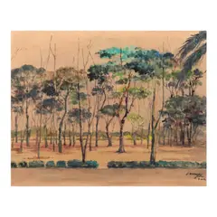 Landscape by C. Navarro, watercolor on paper, offered Jul 2023