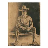 Abtus Talastas, Seated Figure, graphite on paper