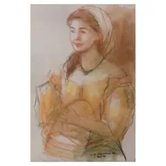 Jun A. Martinez, Girl with Basket, pastel on paper