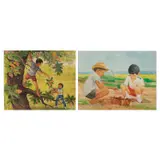 a. D. Gutierrez<br> b. A. David, a. Fruit Pickers b. Nagtatanim, watercolor on paper