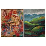 a. Untitled b. Cordillera by a. Fortia Mercado <br>b. Philip Badon, a. acrylic on canvas <br>b. acrylic on canvas, offered Jul 2023
