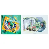 A Lot of Two Artworks a. After Vasily Kandinsky’s Red Oval (Krasny oval) b. Angelillo (Jardins de Provence n. 3) by a) D. Cy <br>b) Unidentified Artist, a. oil on canvas <br>b. print, offered Jul 2023