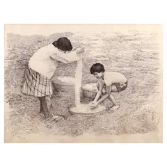 Jose Valerio, Mother and Son, pen and ink on paper