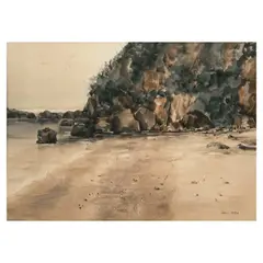 Rafael Cusi, Beach with Rocks, watercolor on paper
