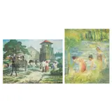 A Lot of Two Paintings a. Baclayon Churchyard b. Lavanderas by a. Loreto Racuya<br & > b. Unidentified Artist, a. oil on canvas<br /> b. oil on canvas, offered Jul 2023
