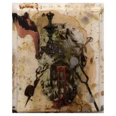 Arturo Sanchez, Head Hunting I, acrylic and collage in clear cast resin