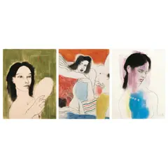 a. White b. Untitled c. Pear by Marcel Antonio, a. conte crayon & charcoal on paper<br /> b. signed (lower left); dated 2001<br /> c. graphite & pastel on paper, offered Jul 2023