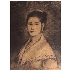 Antonio Dumlao, Portrait of a Lady, charcoal on paper