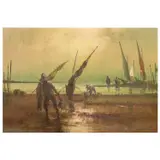 Fishermen by Cesar Buenaventura, oil on canvas, offered Jul 2023