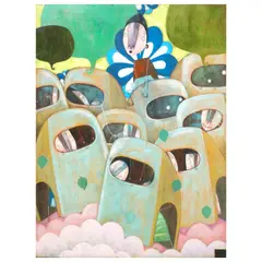 In The Neighborhood by Farley del Rosario, oil on canvas, offered Jul 2023